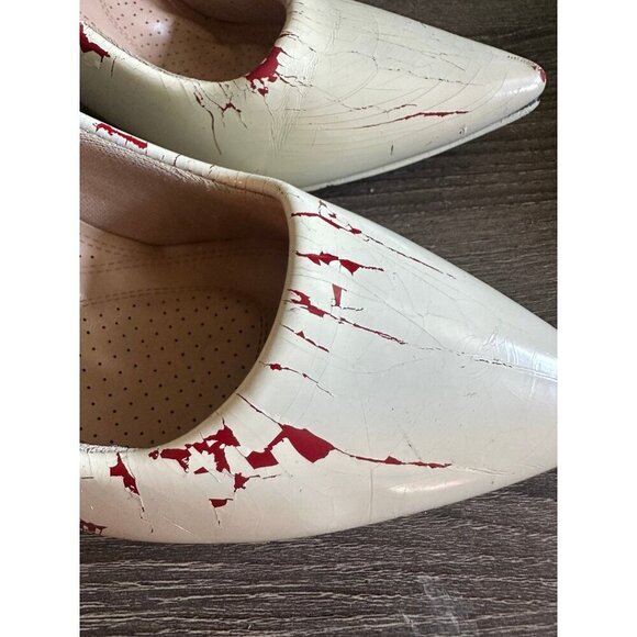 Forever White Block Heel Pumps – Size 6 (Cracked Paint Design) - Picture 3 of 12